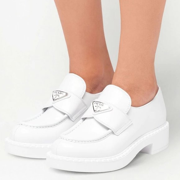 NIB$1200 Prada Spazzolato Triangle Logo Platform Leather Slip-On Loafers 39 - Picture 4 of 13